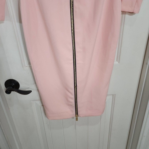 House of CB Womens Dress Dominique Baby Pink Full Zip Deep V Neck Bodycon Sz XS - Picture 11 of 12